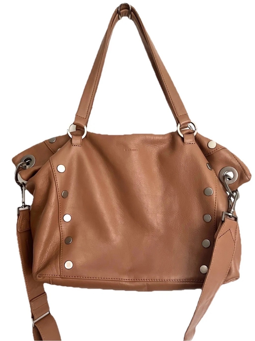 Hammitt Daniel Large Brown Tan Smooth Leather Silver Crossbody Satchel Bag